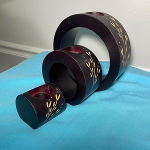 1970’s Vintage Nesting Wood Carved Tea light candle holders